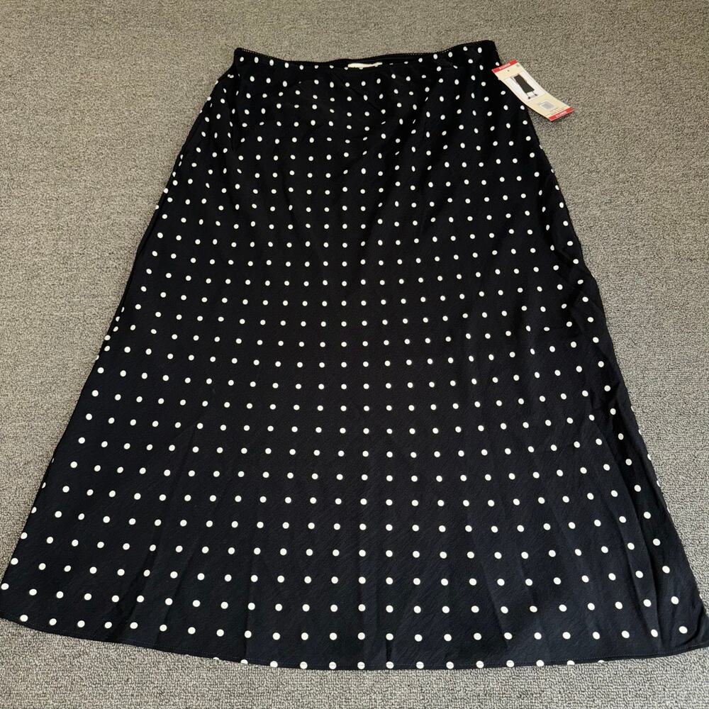 Aeropostale Slip Skirt Womens XL Dark Black White Polka Dot Coquette NWT
